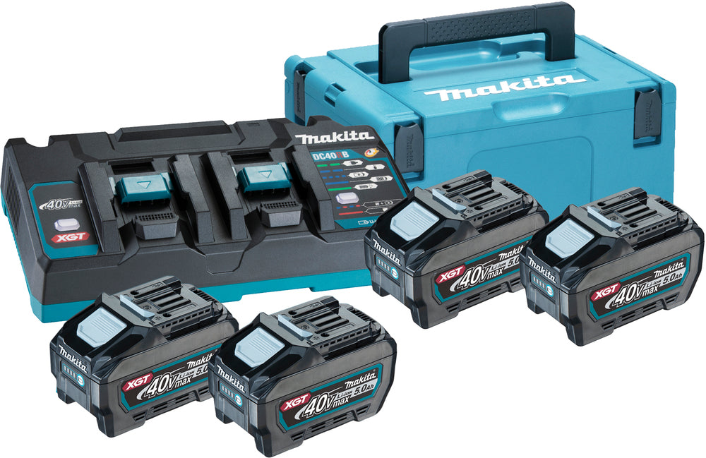 Makita Power Source-Kit XGT 40V max. | 4x 5,0 Ah Akkus + Doppel-Schnellladegerät | Im MAKPAC 3 - 191U42-2