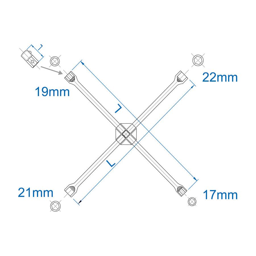 KING TONY Profi-Werkzeuge - Kreuzschlüssel, metrisch, 17-19-21-22 mm 19911722