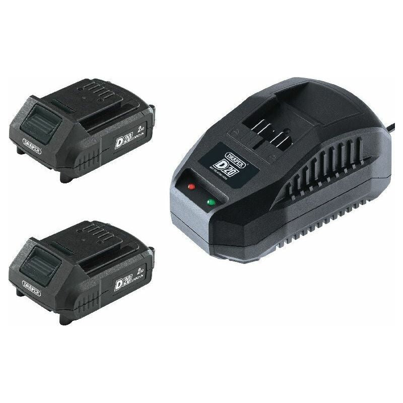 Draper Tools 2 x D20 Akku 20V, 2.0Ah Li-ion (D55887) + 1 x D20 Ladegerät (D98438) D10101