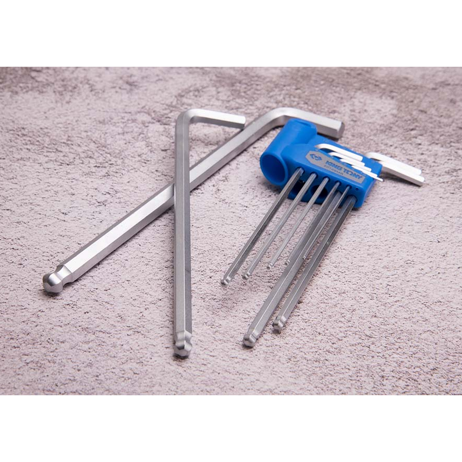 KING TONY Profi-Werkzeuge - 6-Kantschlüssel-Set, runder Kopf, extra lang, metrisch - 9 tlg. 20109MR