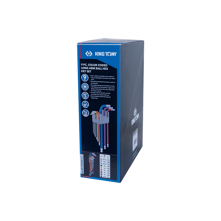 KING TONY Profi-Werkzeuge - Display 6-Kantschlüssel-Set, runder Kopf, extra lang - 8 tlg. 20109MWS