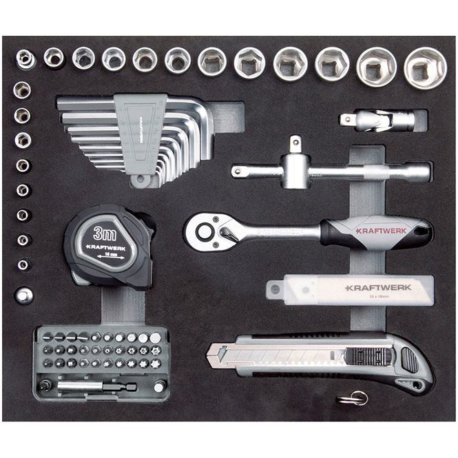 Kraftwerk BASIC LINE 1/4" + 3/8" Umschaltknarren Steckschlüsselsatz Werkzeugkoffer B143, 102-tlg