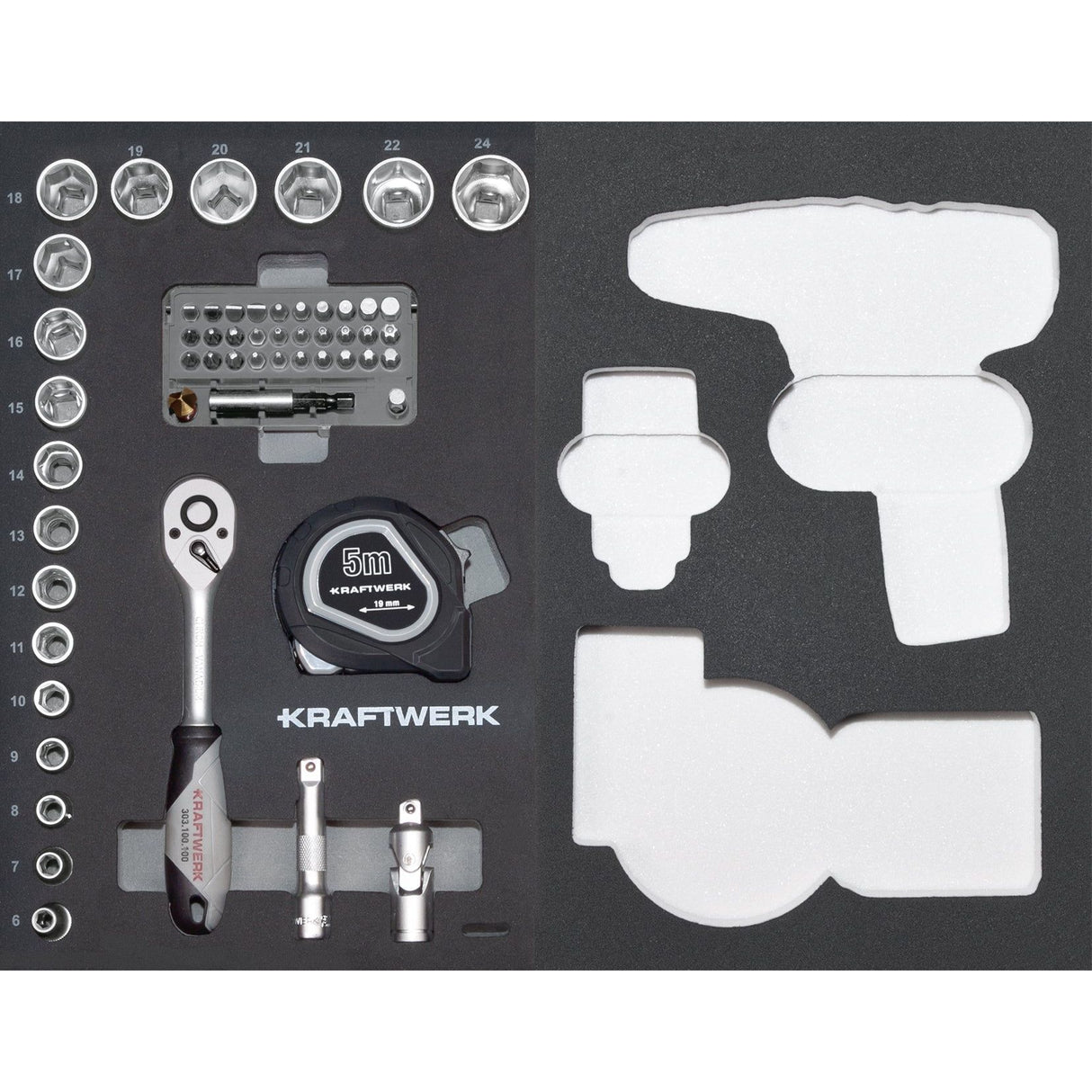Kraftwerk BASIC LINE 3/8" Umschaltknarre Steckschlüsselsatz Werkzeugkoffer B147, mit Bosch Einlage, 97-tlg