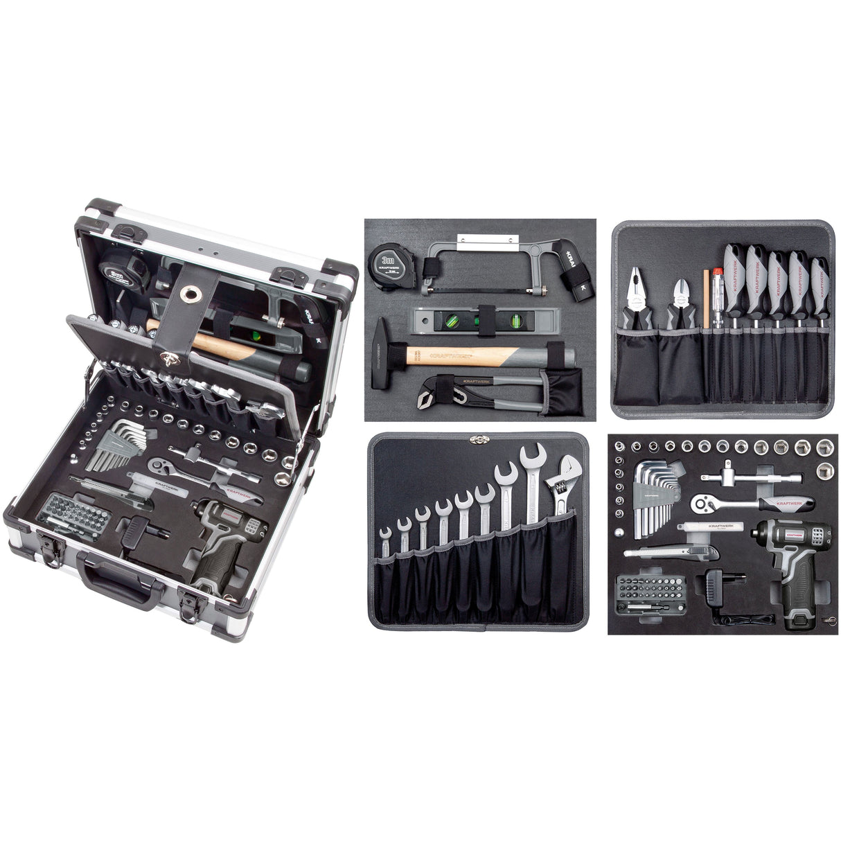 Kraftwerk BASIC LINE 1/4" + 3/8" Umschaltknarren Steckschlüsselsatz Werkzeugkoffer, mit Akkuschrauber 103-tlg