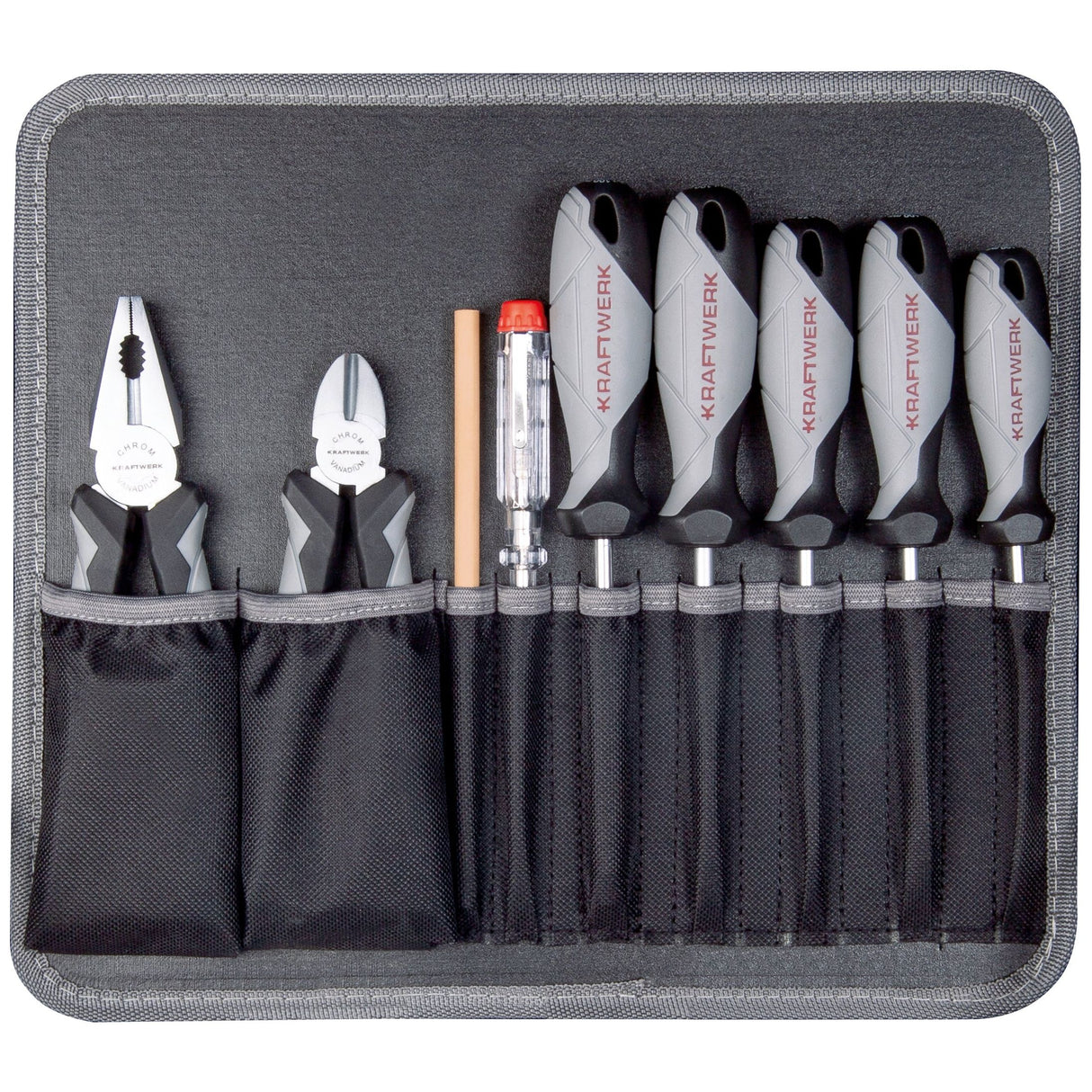 Kraftwerk BASIC LINE 1/4" + 3/8" Umschaltknarren Steckschlüsselsatz Werkzeugkoffer, mit Akkuschrauber 103-tlg