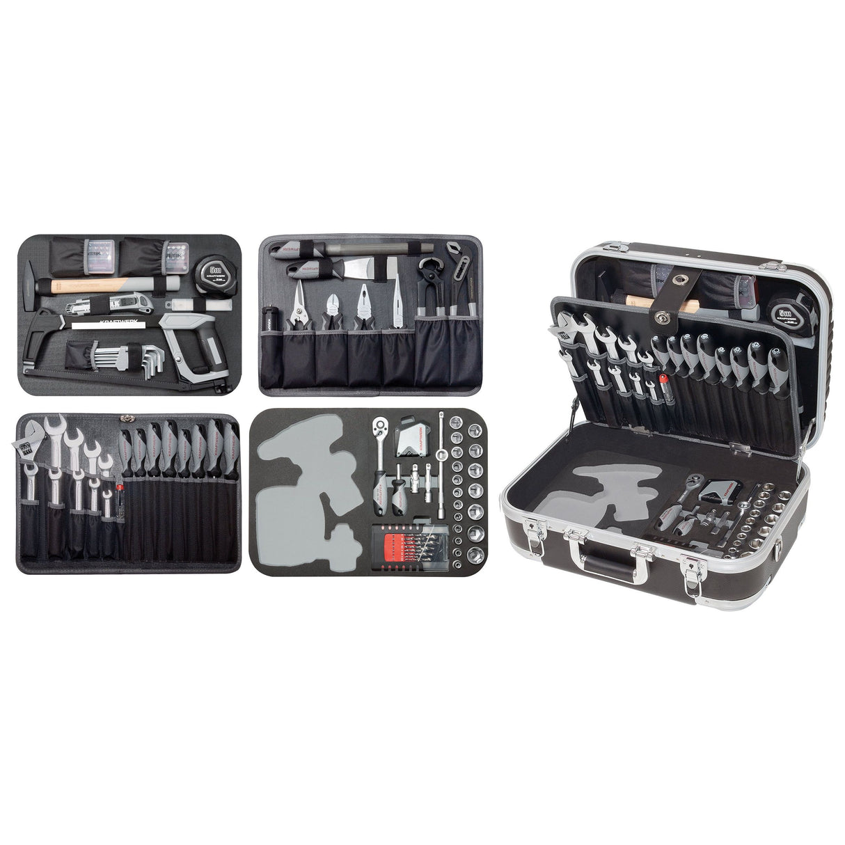 Kraftwerk BASIC LINE 3/8" Umschaltknarre Steckschlüsselsatz Werkzeugkoffer B160, mit Bosch Einlage, 162-tlg