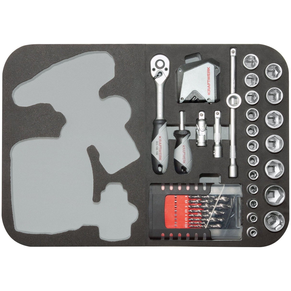 Kraftwerk BASIC LINE 3/8" Umschaltknarre Steckschlüsselsatz Werkzeugkoffer B160, mit Bosch Einlage, 162-tlg