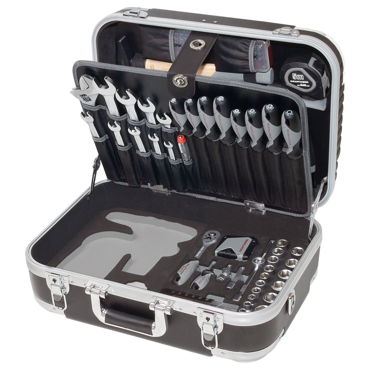 Kraftwerk BASIC LINE 3/8" Umschaltknarre Steckschlüsselsatz Werkzeugkoffer B160, mit Metabo Einlage, 162-tlg