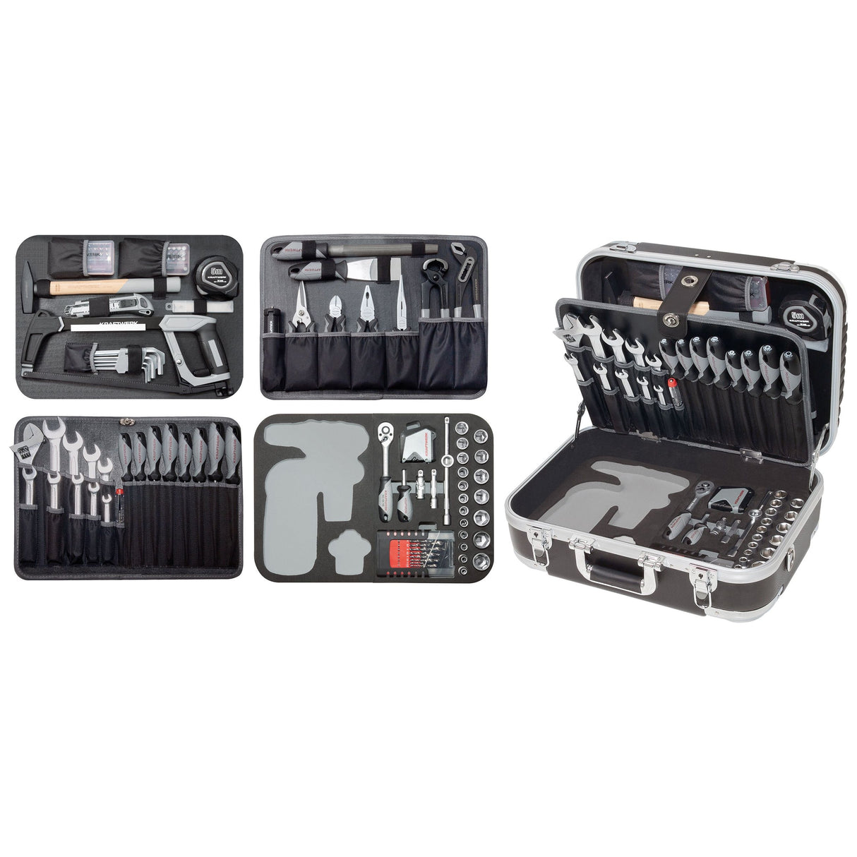 Kraftwerk BASIC LINE 3/8" Umschaltknarre Steckschlüsselsatz Werkzeugkoffer B160, mit Metabo Einlage, 162-tlg