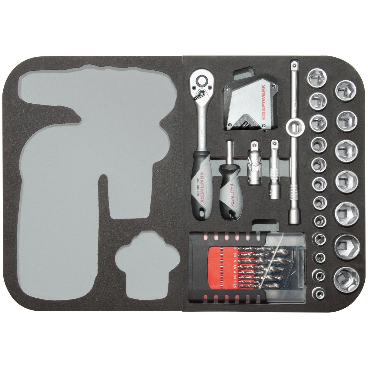 Kraftwerk BASIC LINE 3/8" Umschaltknarre Steckschlüsselsatz Werkzeugkoffer B160, mit Metabo Einlage, 162-tlg