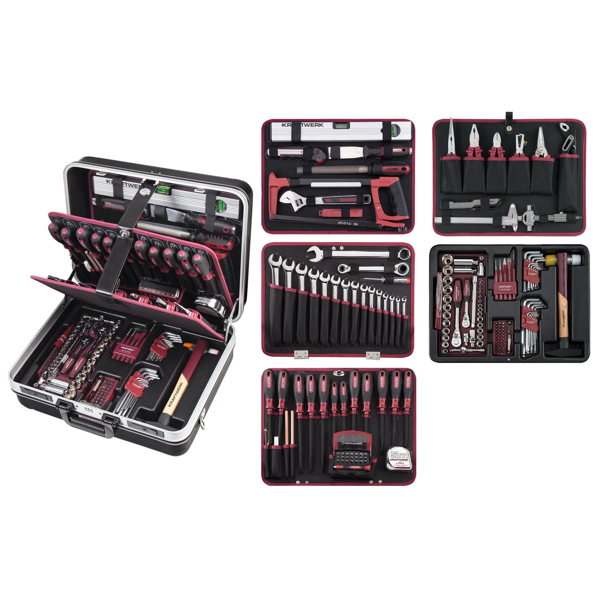 Kraftwerk PRO LINE 1/4" + 3/8" Umschaltknarren Steckschlüsselsatz Werkzeugkoffer P300, 186-tlg