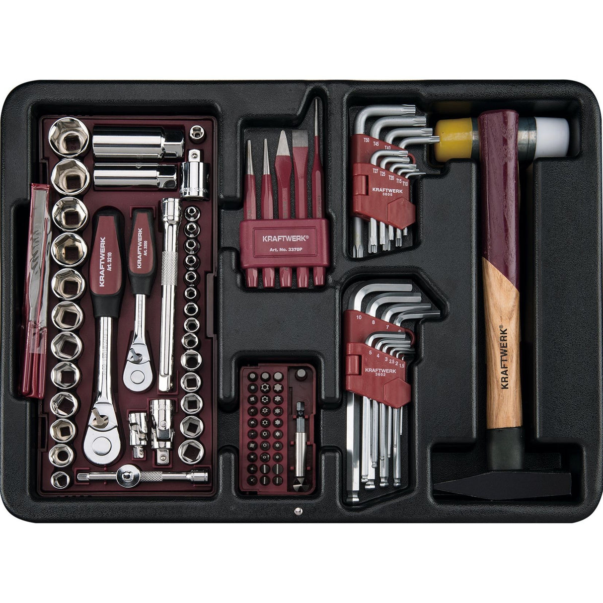 Kraftwerk PRO LINE 1/4" + 3/8" Umschaltknarren Steckschlüsselsatz Werkzeugkoffer P300, 186-tlg