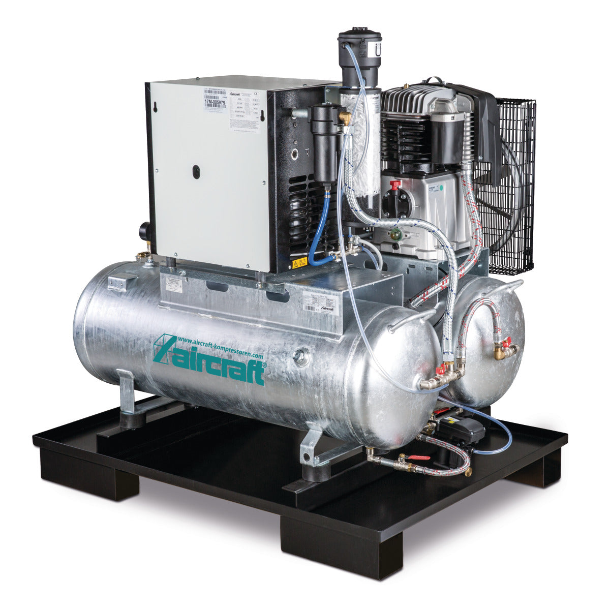 Aircraft AIRPROFI DUO Stationärer Kolbenkompressor mit 2x 100 Liter-Druckluftbehältern, Kältetrockner, Feinfilter, Kondensatableiter- und aufbereiter 853/2x100/10 KK | Art.-Nr. 2023087
