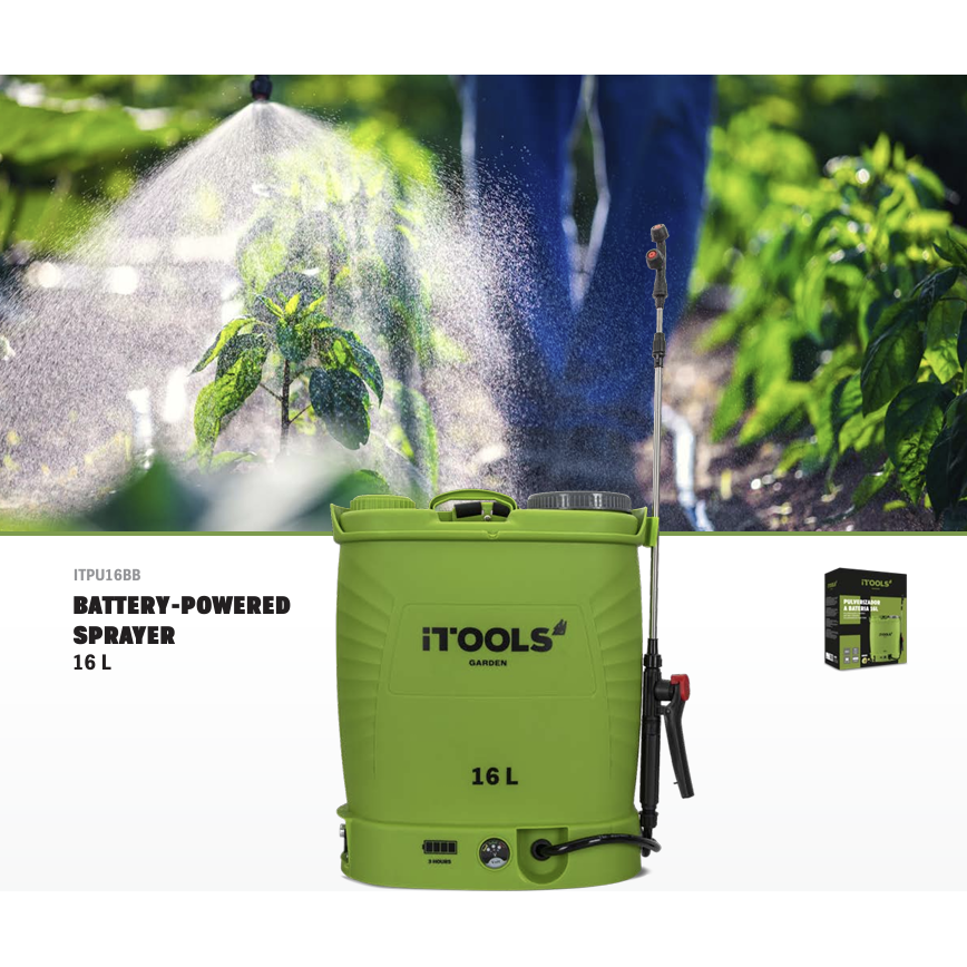 ITOOLS 16L Akku Drucksprühgerät inkl. Ladegerät und Akku - 4 bar Druck - 3,1 L/min - ITPU16BB