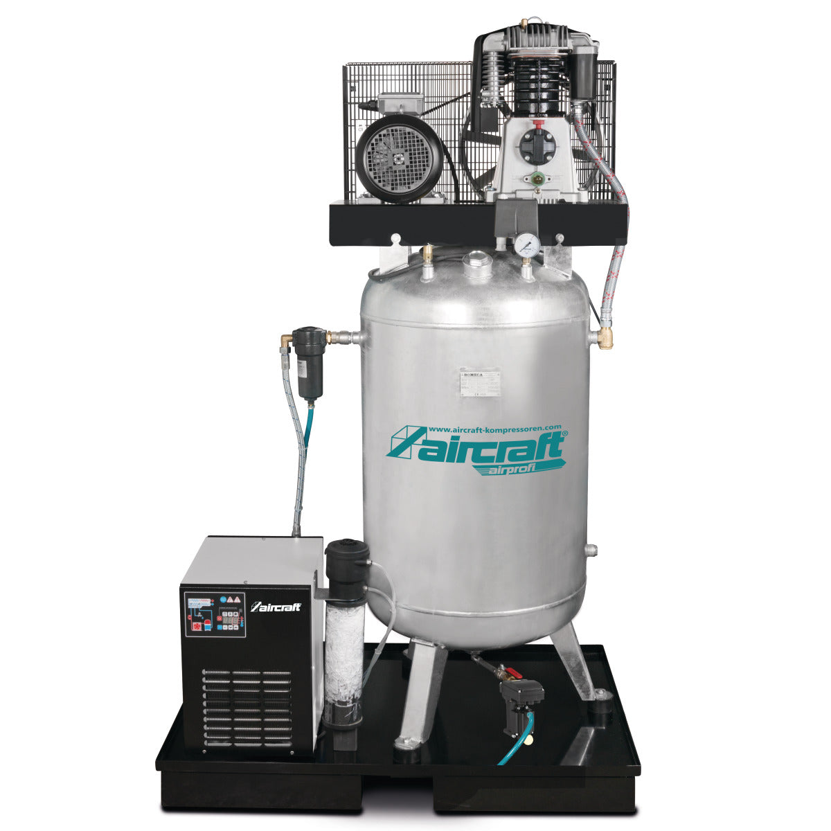 Aircraft AIRPROFI Stationärer Kolbenkompressor mit Kältetrockner, Feinfilter, Kondensataufbereiter zur Öl-Wasser-Trennung und automatischem Kondensatableiter 703/270/10 VKK | Art.-Nr. 2024712KK