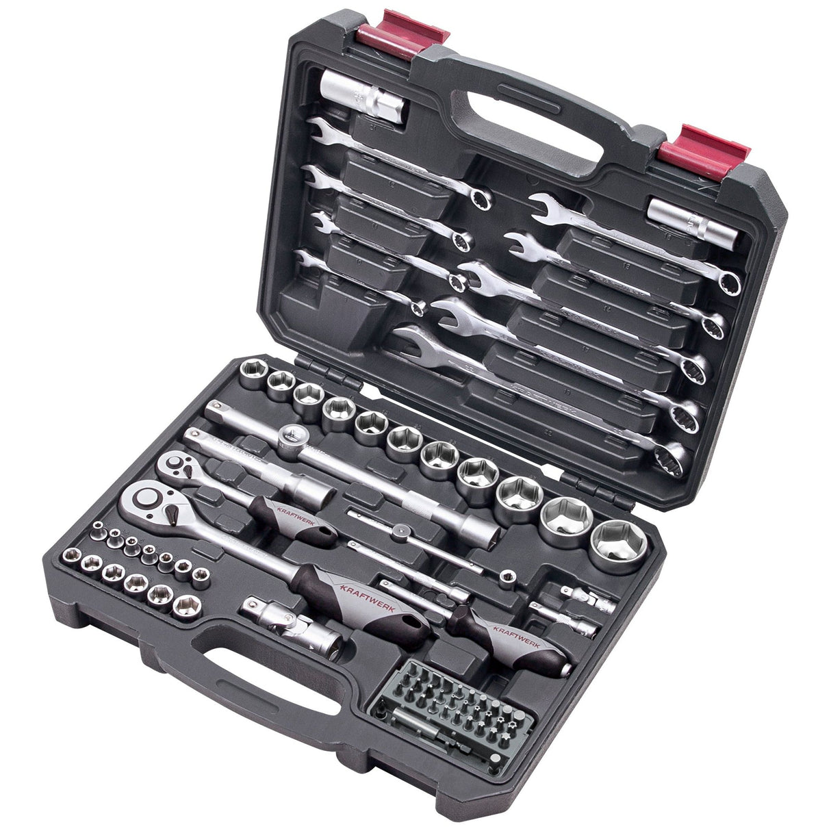 Kraftwerk BASIC LINE 1/4" + 1/2" Umschaltknarren Steckschlüsselsatz Werkzeugkoffer, 80-tlg