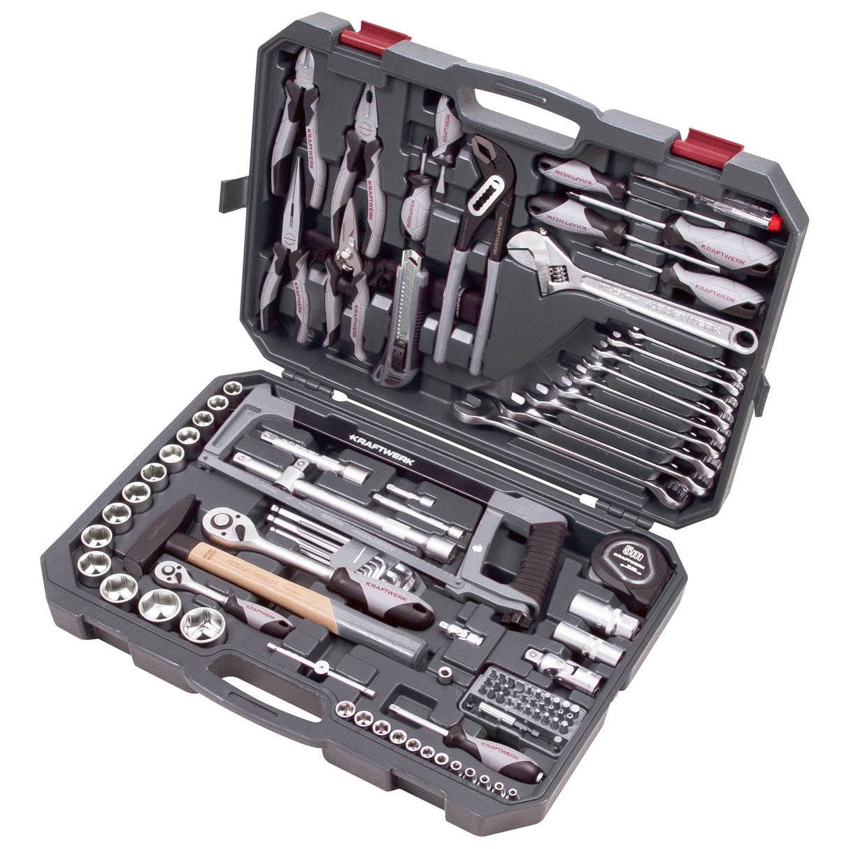 Kraftwerk BASIC LINE 1/4" + 1/2" Umschaltknarren Steckschlüsselsatz Werkzeugkoffer, 115-tlg