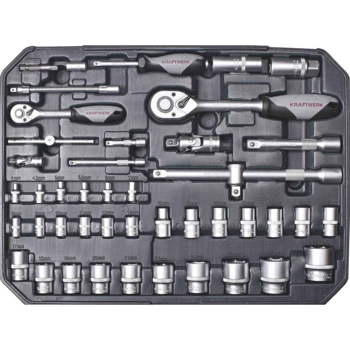 Kraftwerk BASIC LINE 1/4" + 1/2" Umschaltknarren Steckschlüsselsatz Werkzeugkoffer, 266-tlg