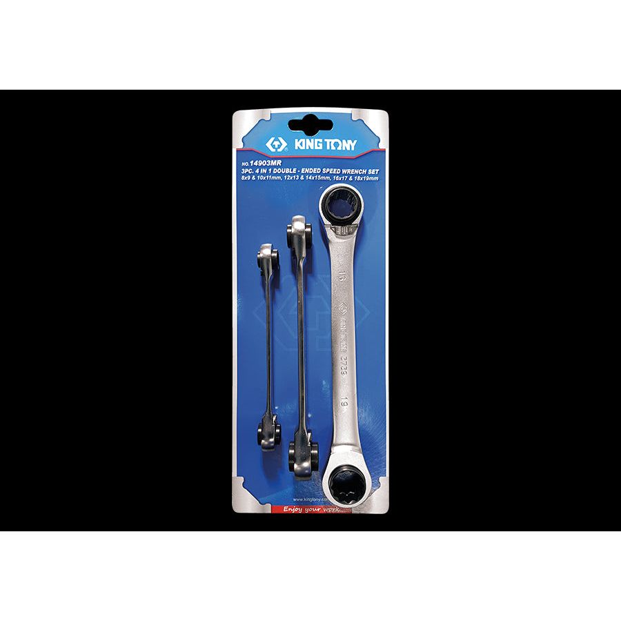 KING TONY Profi-Werkzeuge - 4-Größen Doppelringschlüssel-Set für Schnellmontage - 3 tlg. 14903MR