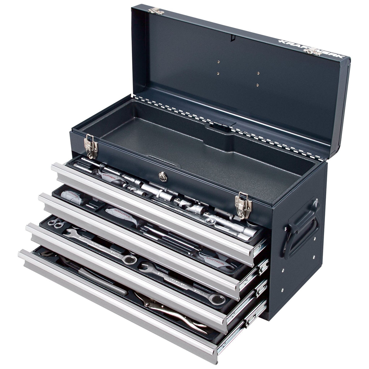 Kraftwerk BASIC LINE 1/4" + 1/2" Werkzeugkiste mit Auszügen, 100-tlg