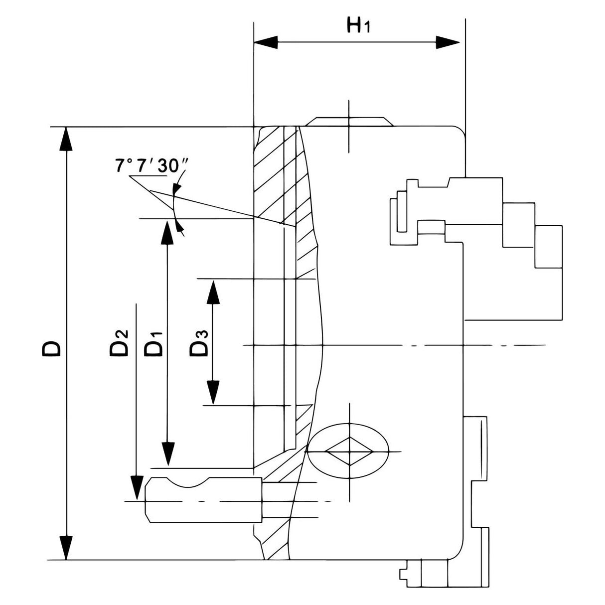 BERNARDO 3-Backenfutter aus Guss – Modell Standard-3-Backenfutter DK11-160/D5