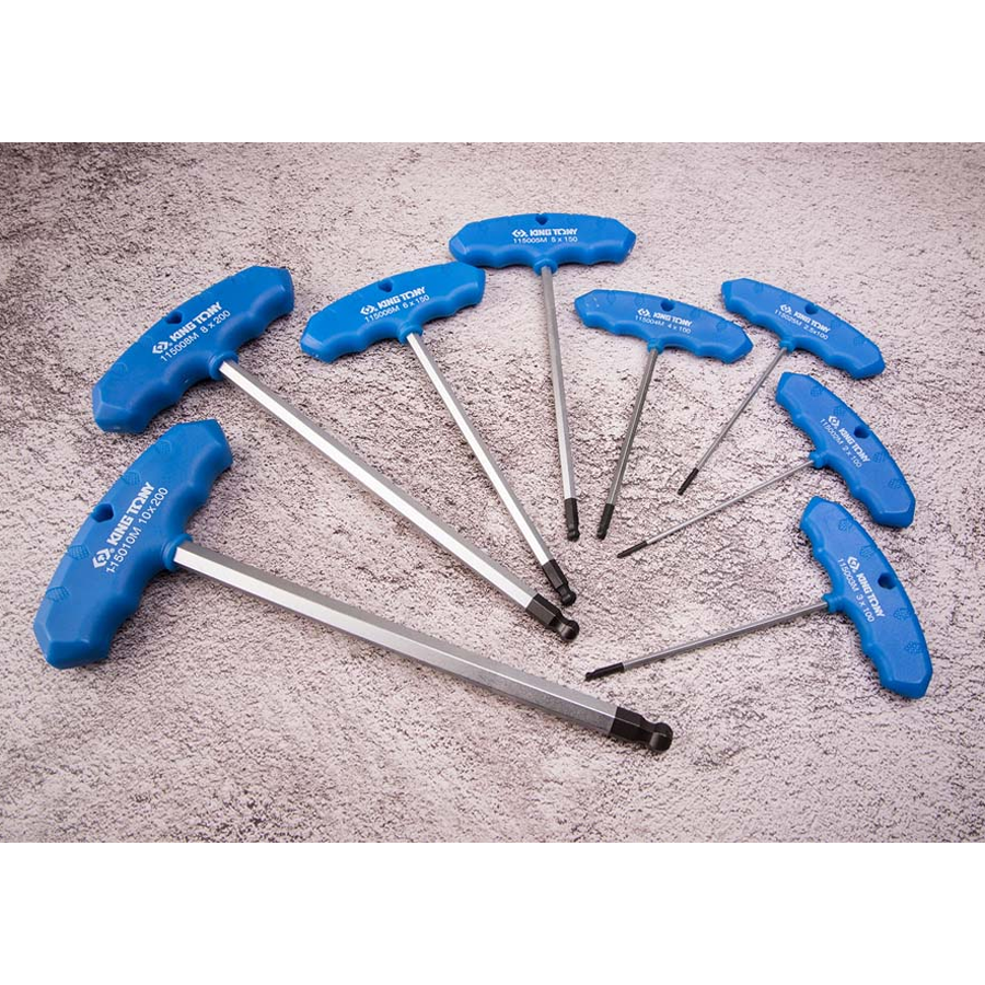 KING TONY Profi-Werkzeuge - T-Griff 6-Kantschlüssel-Set, runder Kopf, mit Ständer - 8 tlg. 21108MR