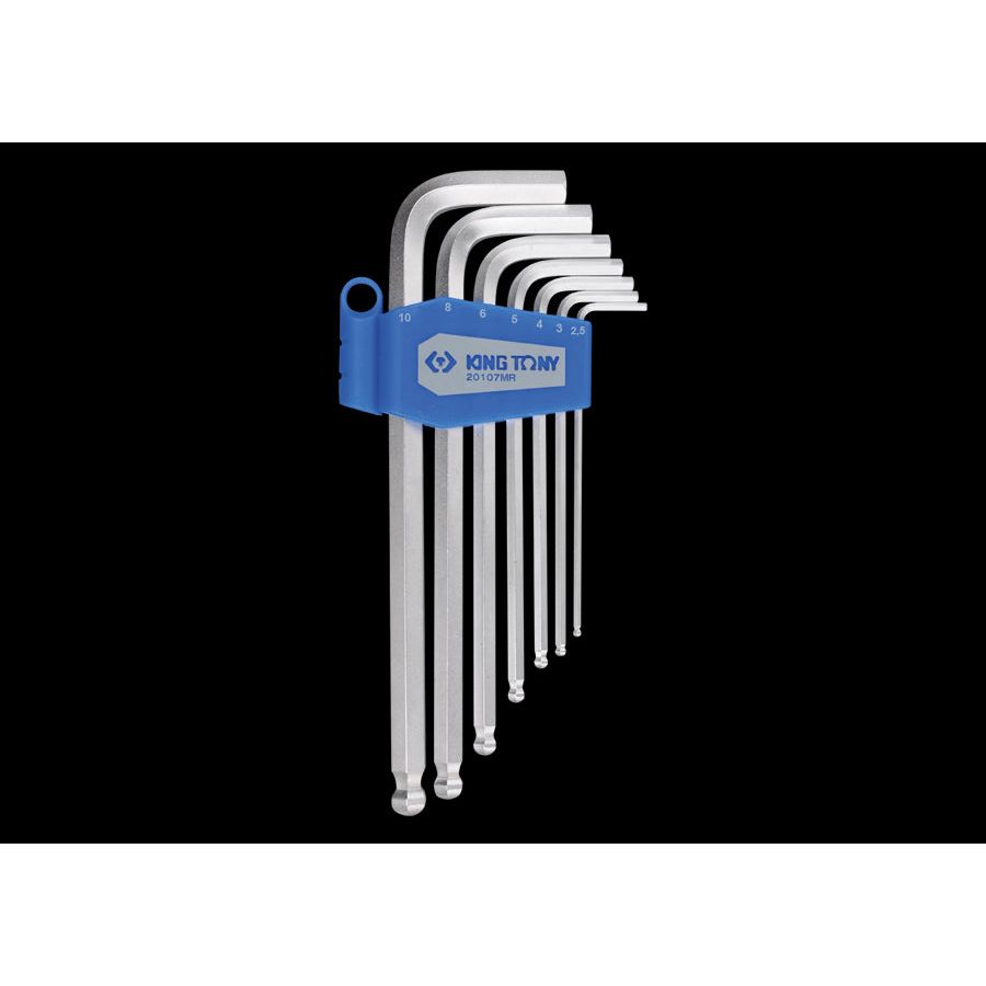 KING TONY Profi-Werkzeuge - 6-Kantschlüssel-Set, runder Kopf, lang, metrisch - 7 tlg. 20107MR01
