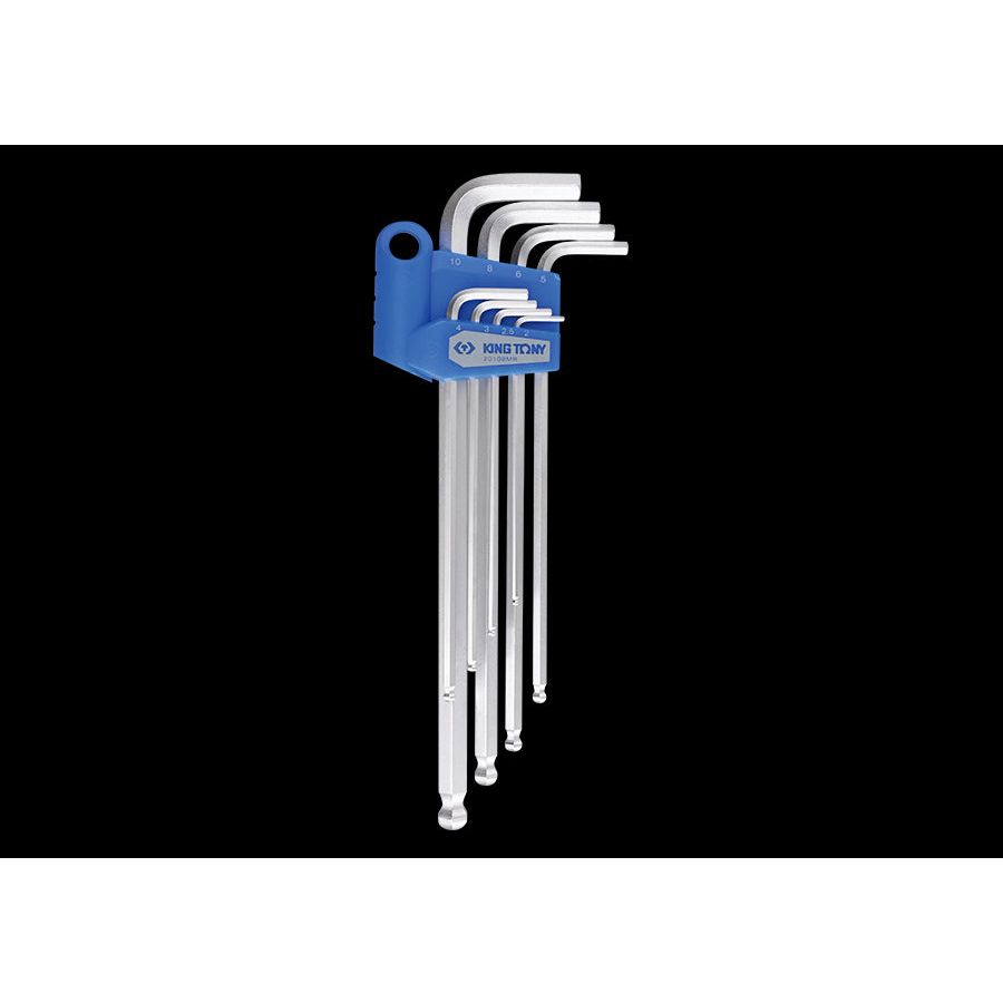 KING TONY Profi-Werkzeuge - 6-Kantschlüssel-Set, runder Kopf, extra lang, metrisch - 8 tlg. 20108MR