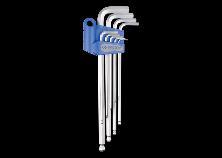 KING TONY Profi-Werkzeuge - 6-Kantschlüssel-Set, runder Kopf, extra lang, metrisch - 9 tlg. 20109MR