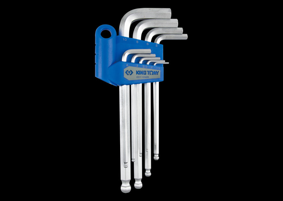KING TONY Profi-Werkzeuge - 6-Kantschlüssel-Set, runder Kopf, lang, metrisch - 9 tlg. 20110MR