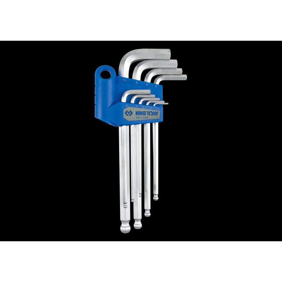 KING TONY Profi-Werkzeuge - 6-Kantschlüssel-Set, runder Kopf, lang, metrisch - 9 tlg. 20110MR