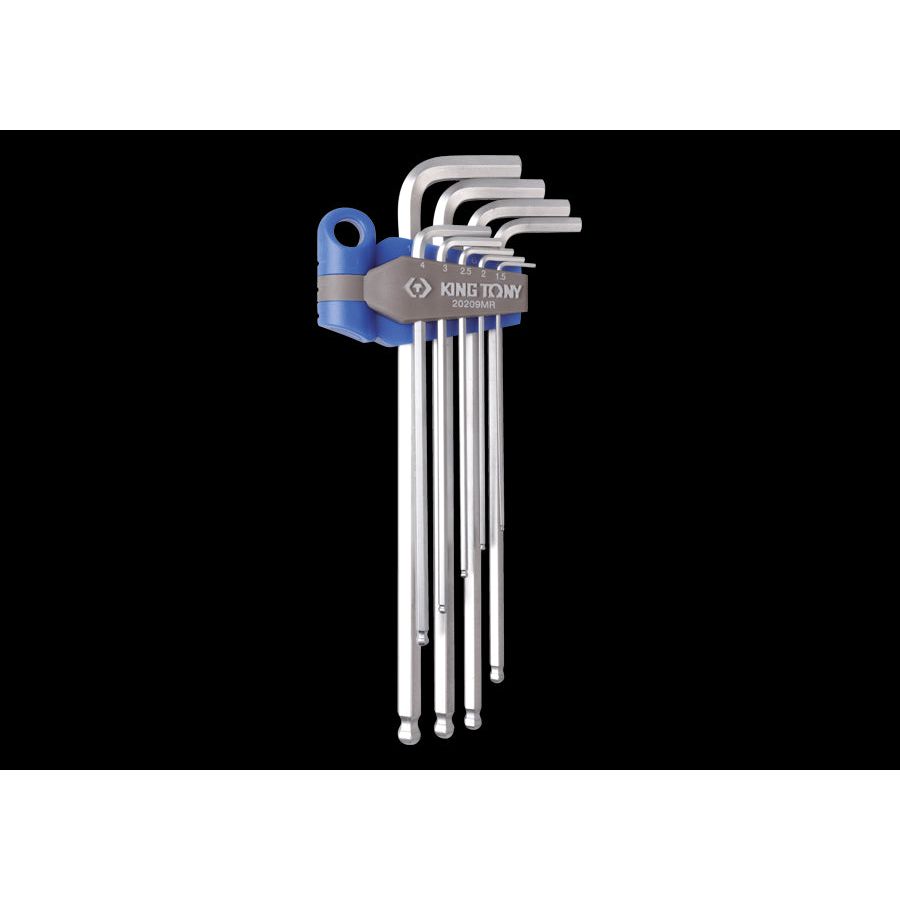 KING TONY Profi-Werkzeuge - 6-Kantschlüssel-Set, runder Kopf, extra lang, metrisch - 9 tlg. 20119MR01