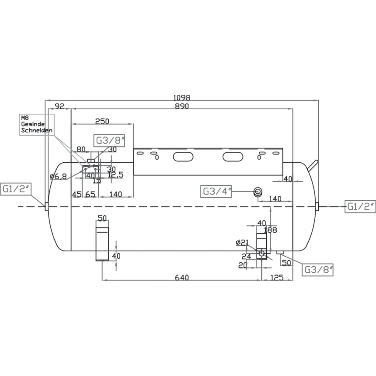 AIRCRAFT Druckluftbehälter ACDB 100/15 H MK verzinkt mit Konsole SM-2500116