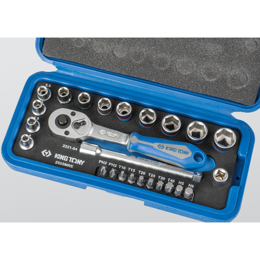 KING TONY Profi-Werkzeuge - Umschaltratsche und 1/4" Bit - 25 tlg. 2525MRE