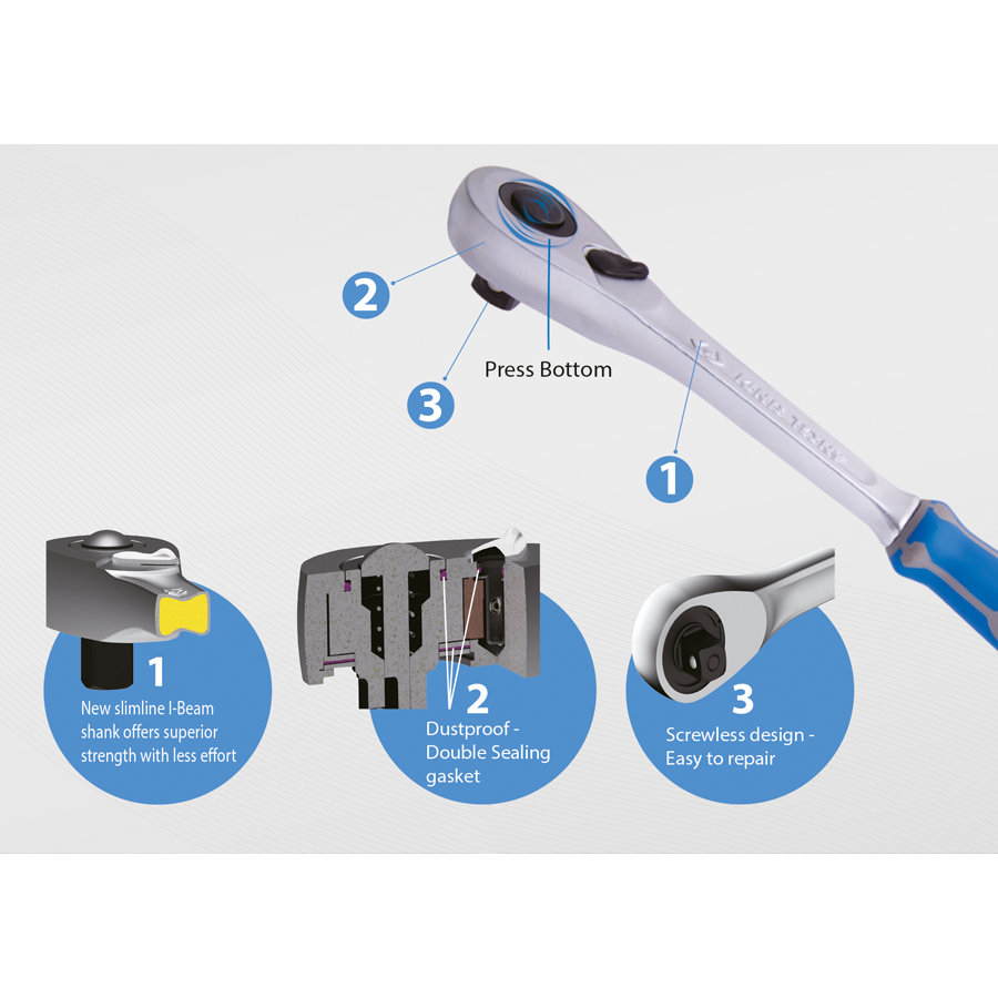 KING TONY Profi-Werkzeuge - Ratsche 1/4" "push button" 277355GS