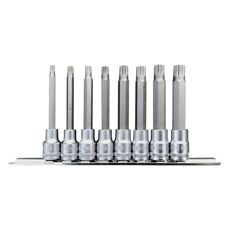 Deltach 3/8" Steckschlüsselschiene Vielzahn/Spline lang, 8 Stück 501328