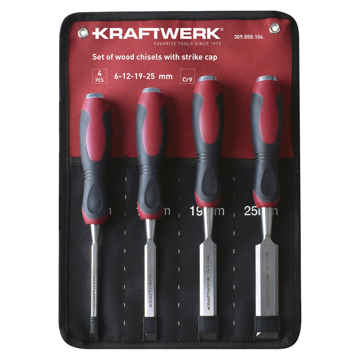 Kraftwerk PRO LINE Stechbeitel mit Schlagkappe Set, 6 - 25 mm, 4-tlg