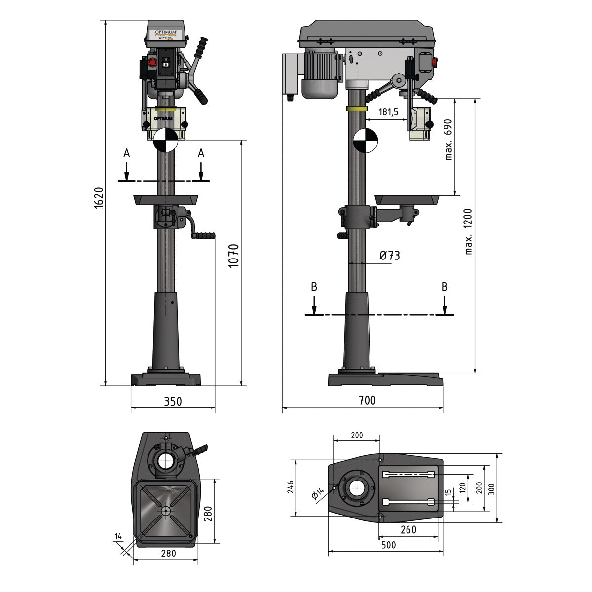 Optimum OPTIdrill Säulenbohrmaschine OPTIdrill DQ 25 inkl. Schraubstock - Art. 3191047SET