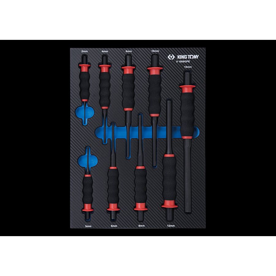 KING TONY Profi-Werkzeuge - Ummantelter Splinttreiber-Set, EVAWAVE - 9 tlg. 91009GPE