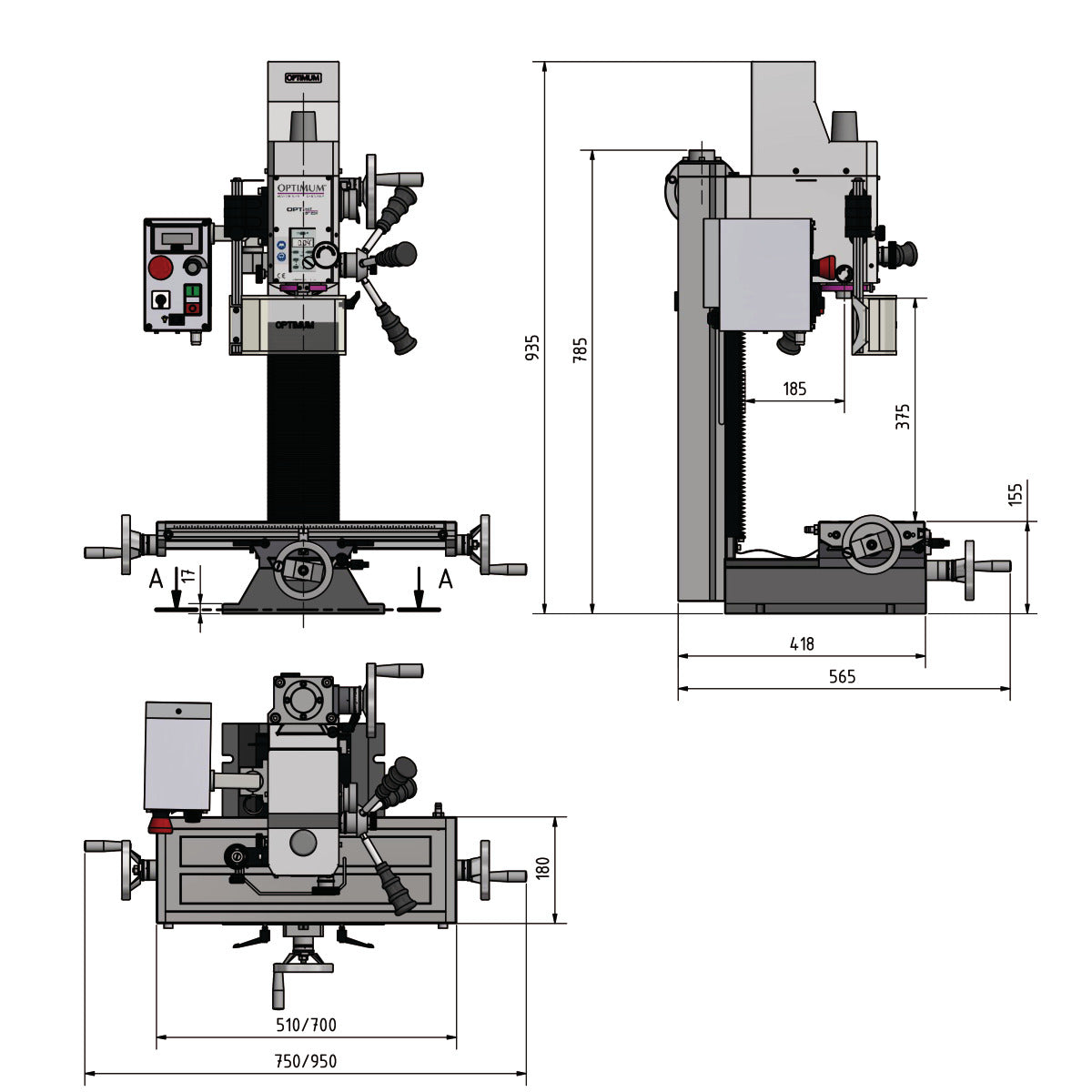 Optimum OPTImill Bohr-Fräsmaschine BF 20LVario - Art. 3338122