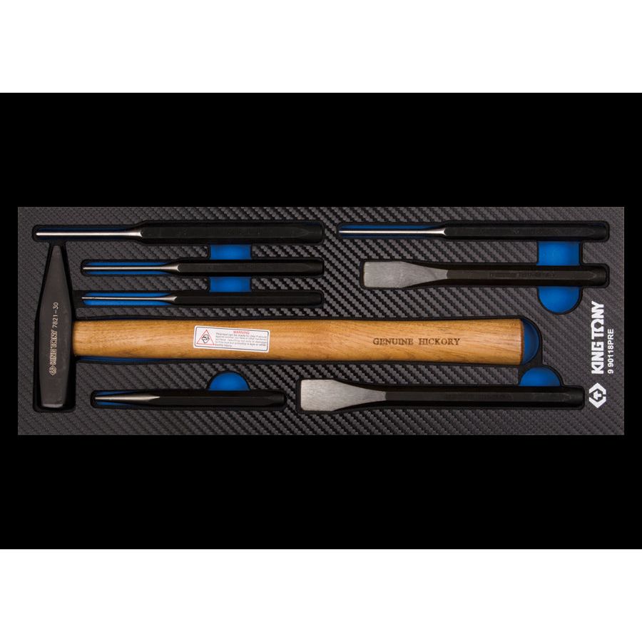 KING TONY Profi-Werkzeuge - Splinttreiber und Hammer-Set, EVAWAVE -8 tlg. 990118PRE