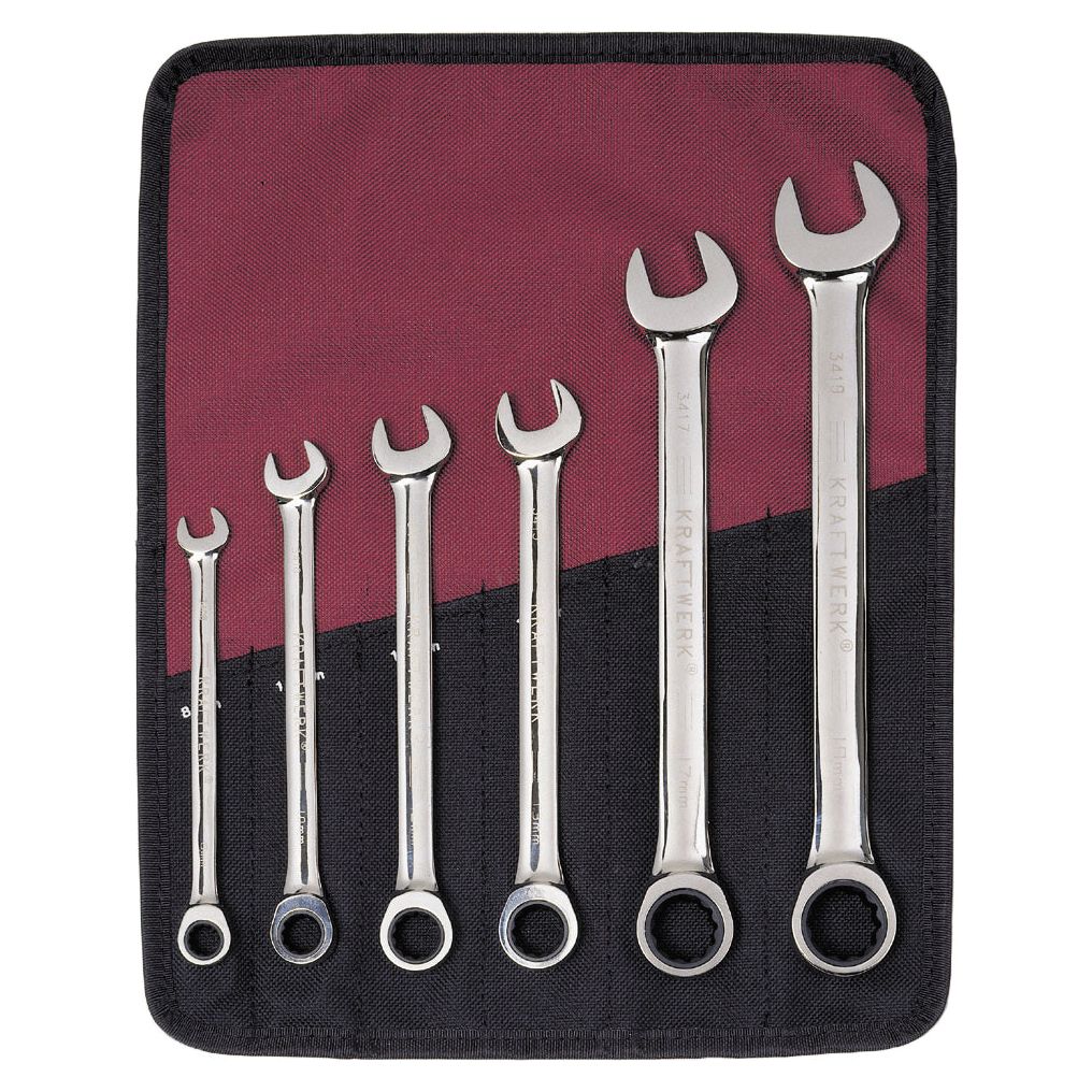 Kraftwerk CLICKRAFT Ring-Maul-Ratschenschlüssel-Satz in Rolltasche, 8-19 mm, 6-tlg