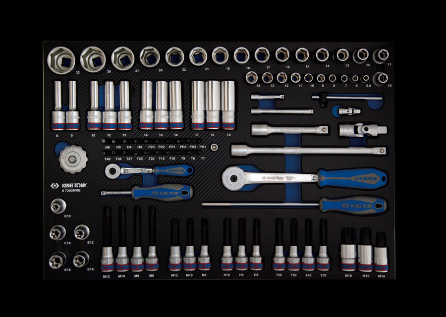 KING TONY Profi-Werkzeuge - Steckschlüssel, 1/4" und 1/2", mit Zubehör - 92 tlg. 97392MRE