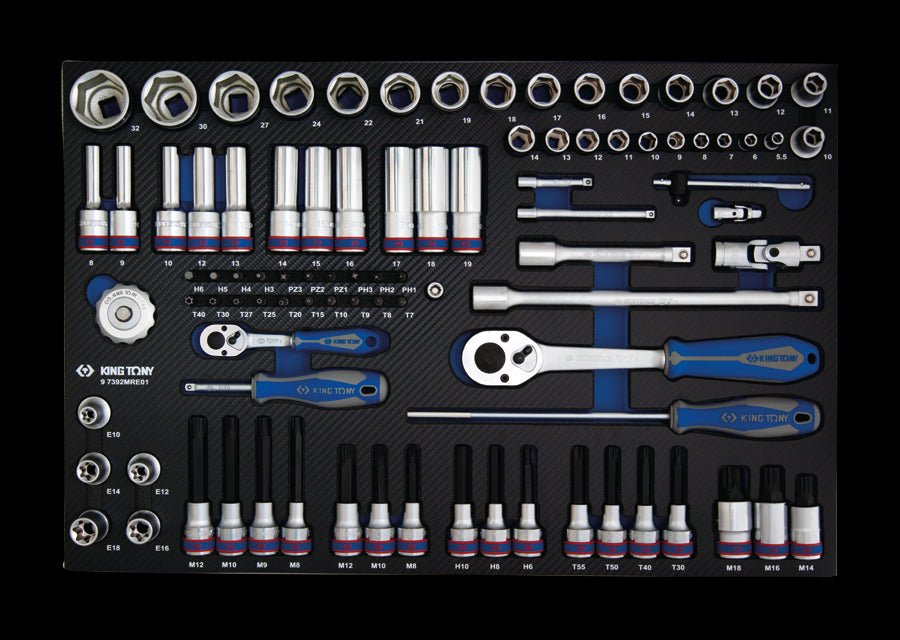 KING TONY Profi-Werkzeuge - Steckschlüssel, 1/4" und 1/2", mit Zubehör - 92 tlg. 97392MRE01