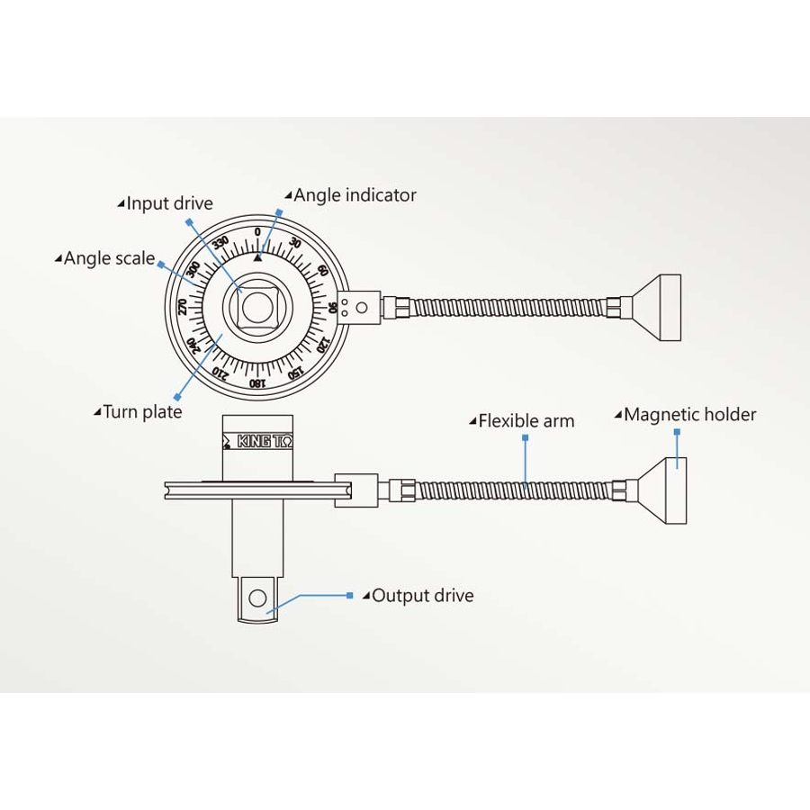 KING TONY Profi-Werkzeuge - 1/2" Drehwinkel-Messgerät mit Magnetarm 34440A
