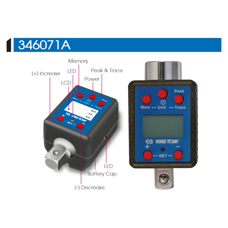 KING TONY Profi-Werkzeuge - Elektronischer Drehmoment-Adapter 3/4" 1/2" 344071A