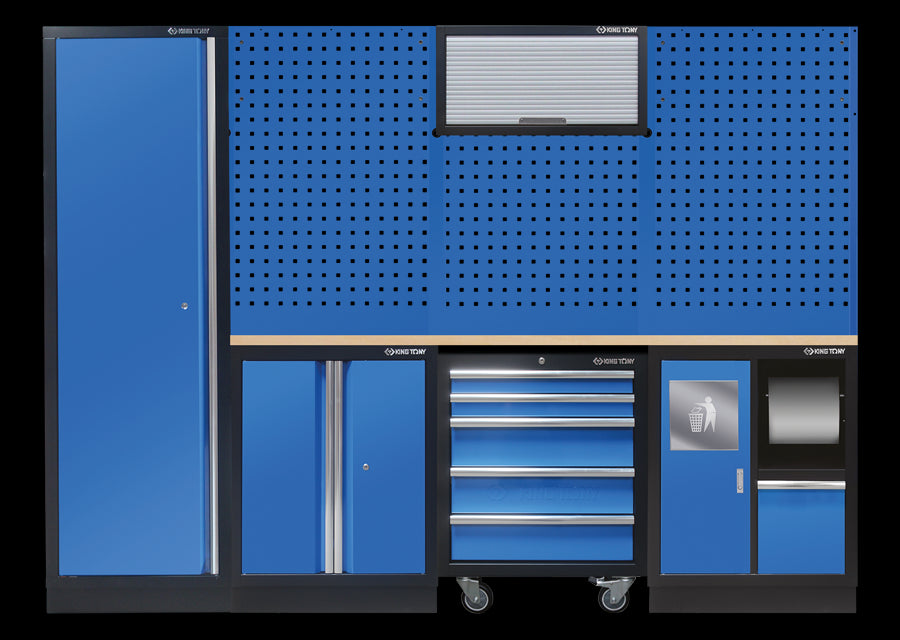 KING TONY Profi-Werkzeuge - Werkstatteinrichtung, Werkstatt Schrankwand, Werkbank - Farbe Schwarz-Blau 87D11AKBT