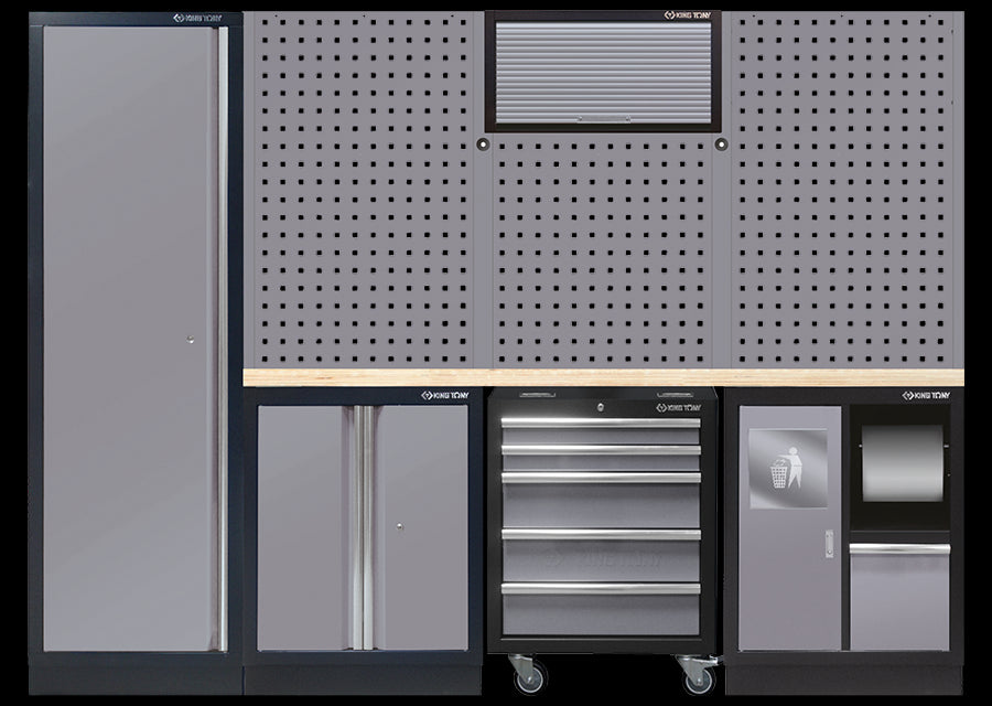 KING TONY Profi-Werkzeuge - Werkstatteinrichtung, Werkstatt Schrankwand, Werkbank - Farbe Schwarz-Grau 87D11AKGT