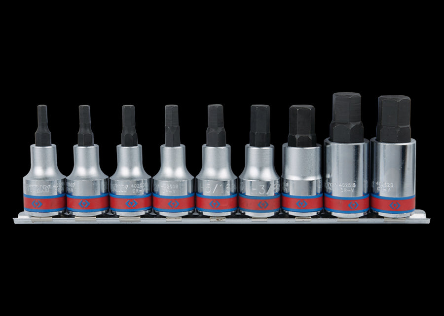 KING TONY Profi-Werkzeuge - 1/2" 6-Kant Steckschlüssel-Set, Zoll, 9 tlg. 4110SR10