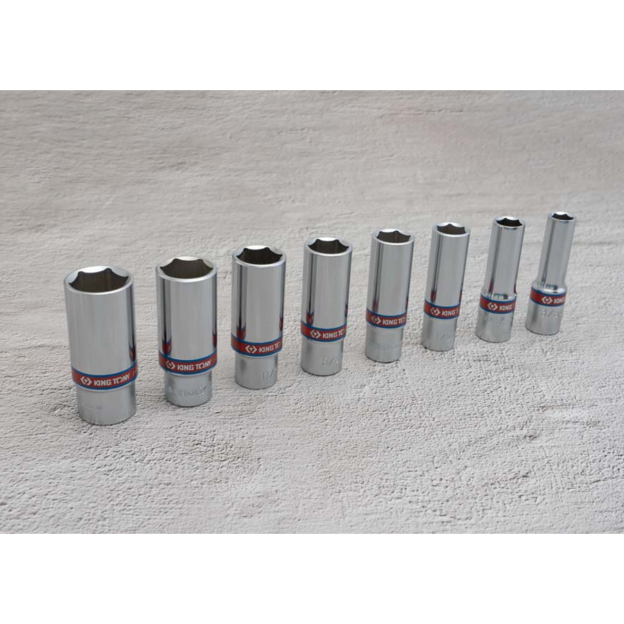 KING TONY Profi-Werkzeuge - 3/8" Zoll Steckschlüssel-Set, lang - 8 tlg. 3508SR